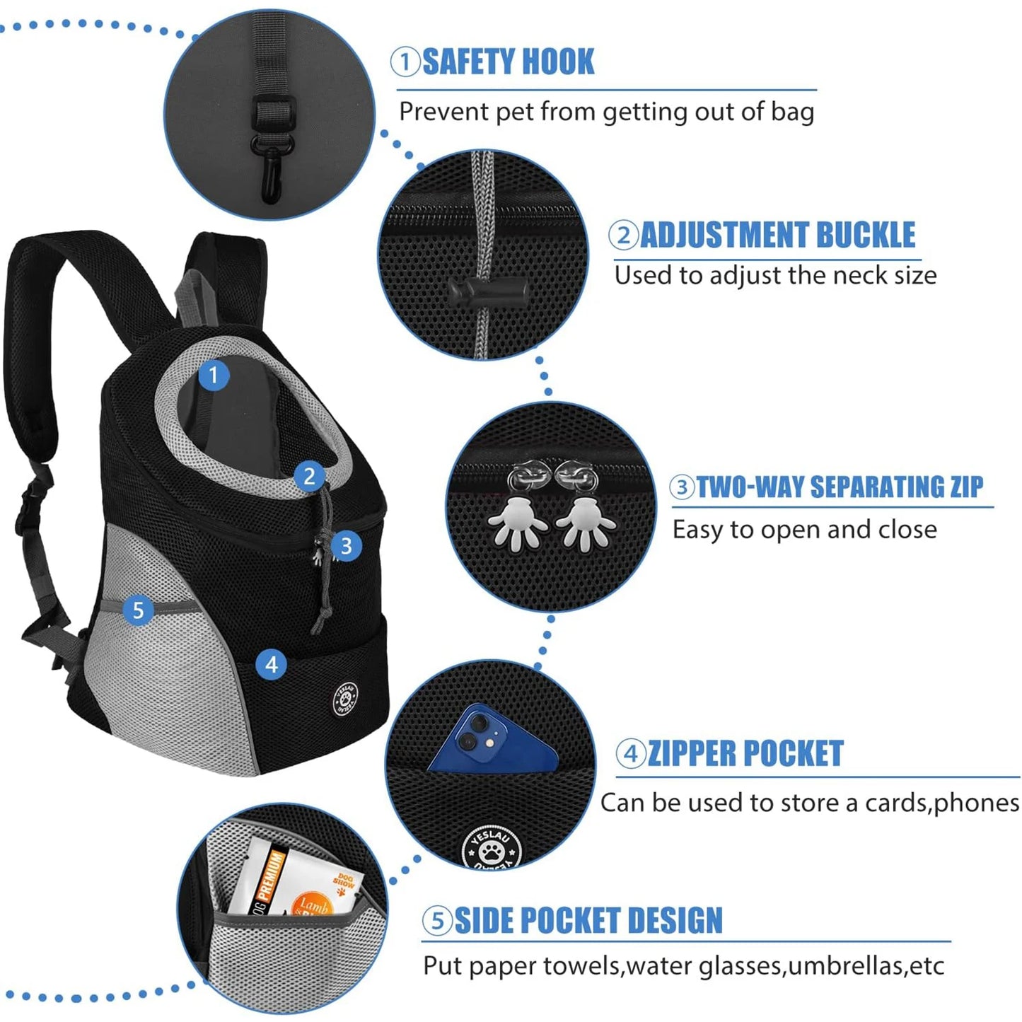 Backpack for Dog Shoulder Carrier Pet Conveyor Backpacks Comfortable Front Motorcycle and Hiking Camping Carrier Bag for Pet Dog