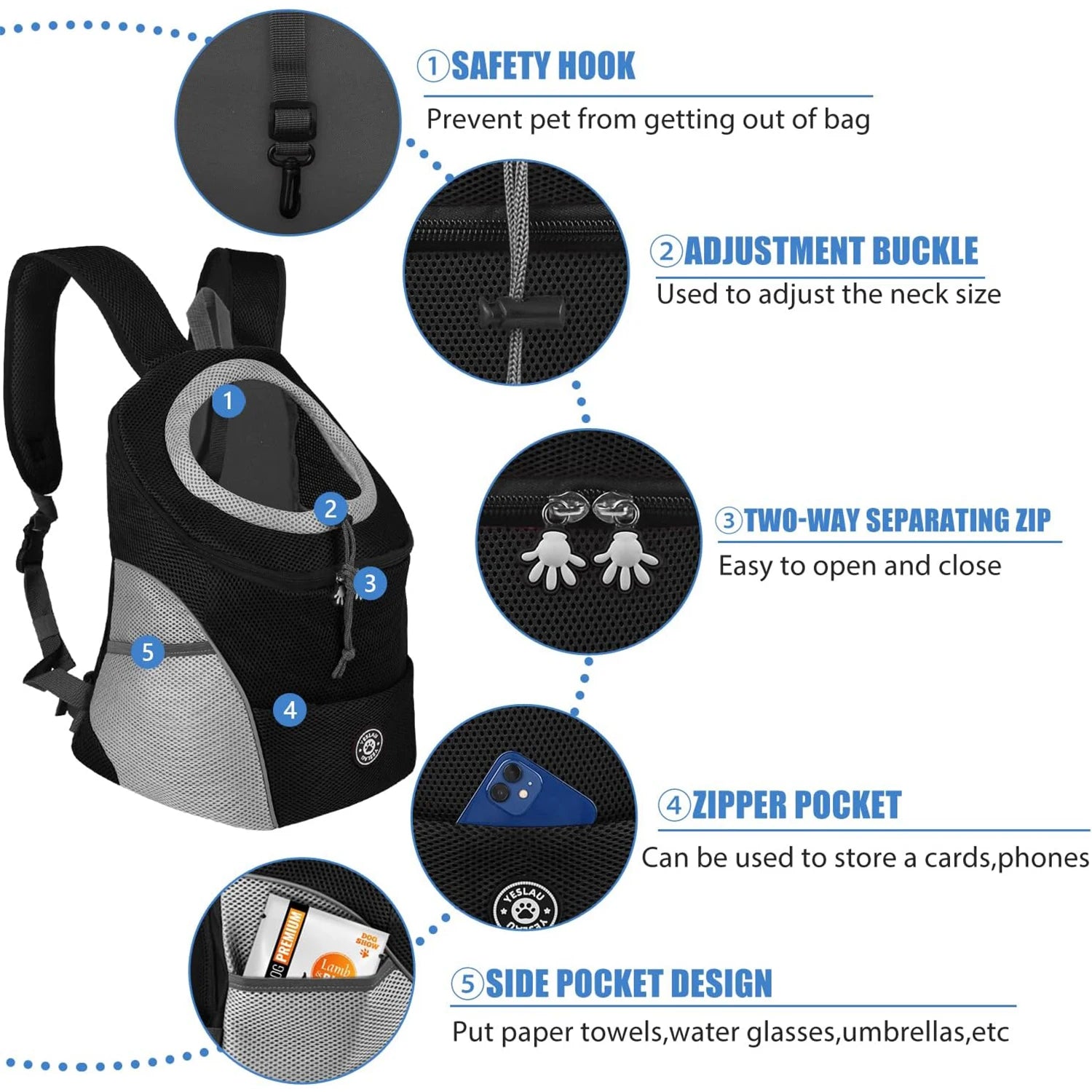 Backpack for Dog Shoulder Carrier Pet Conveyor Backpacks Comfortable Front Motorcycle and Hiking Camping Carrier Bag for Pet Dog