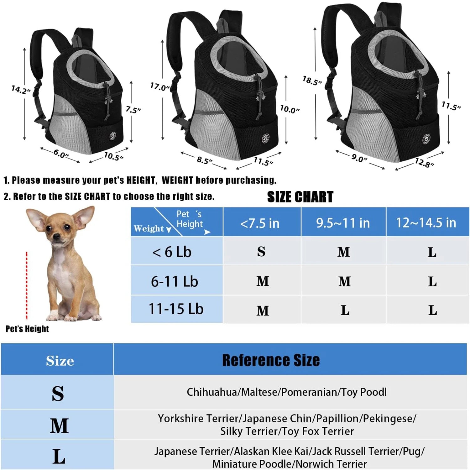 Backpack for Dog Shoulder Carrier Pet Conveyor Backpacks Comfortable Front Motorcycle and Hiking Camping Carrier Bag for Pet Dog